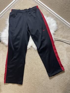 Nike Therma Fit Pants Mens XL Black Red Stripe Athletic Track Joggers Swoosh